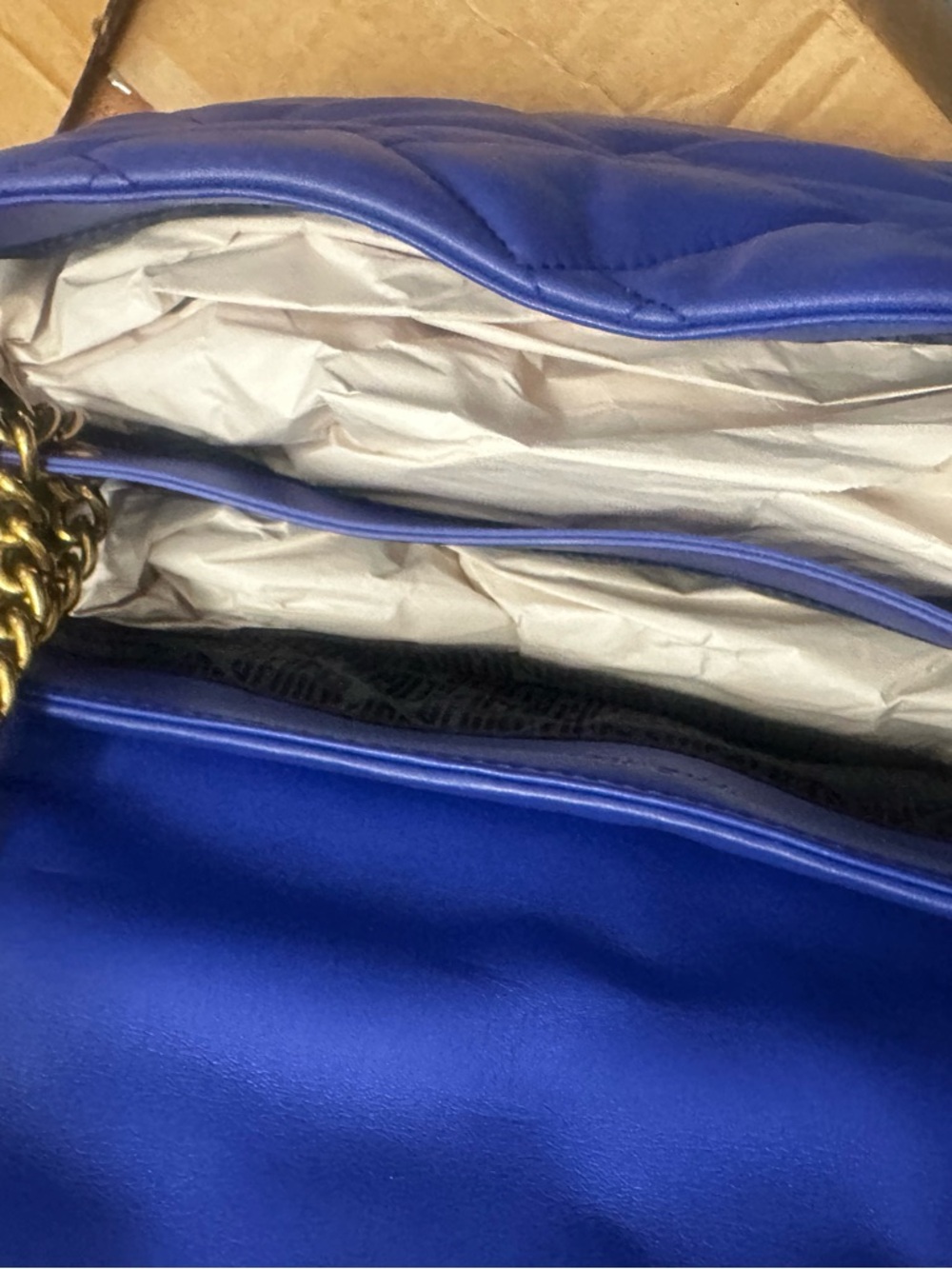 Quilted Blue Leather Shoulder Bag with Gold Chain - Picture 2 of 3
